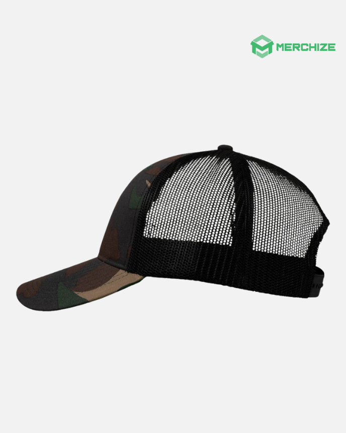 Engraved Leather Patch Mesh-Back Twill Trucker Cap VC400 (Made in US)
