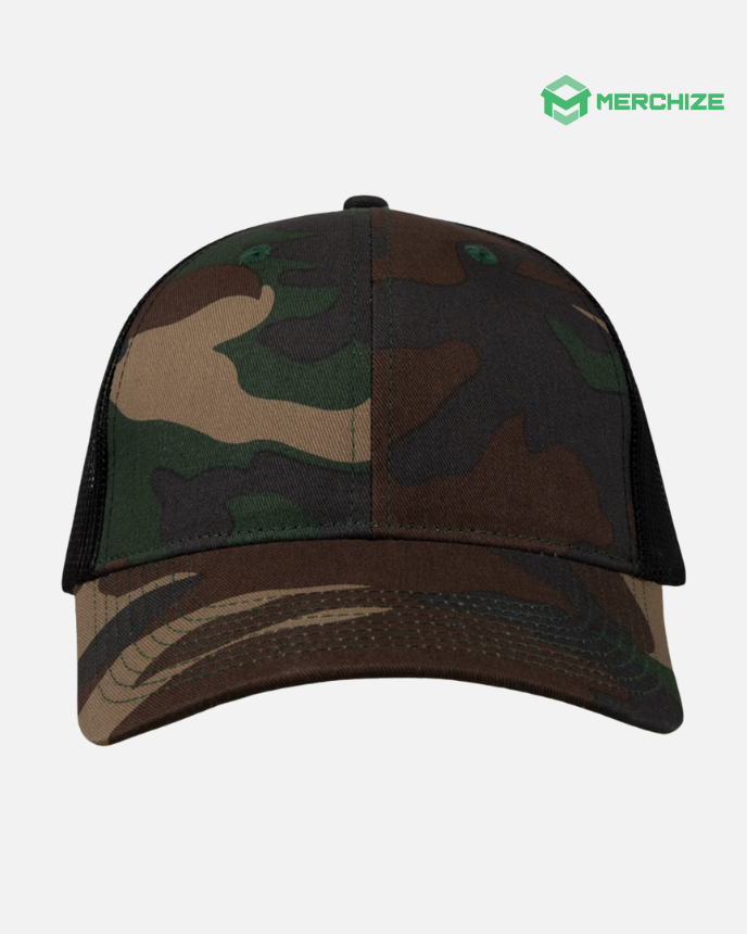 Engraved Leather Patch Mesh-Back Twill Trucker Cap VC400 (Made in US)
